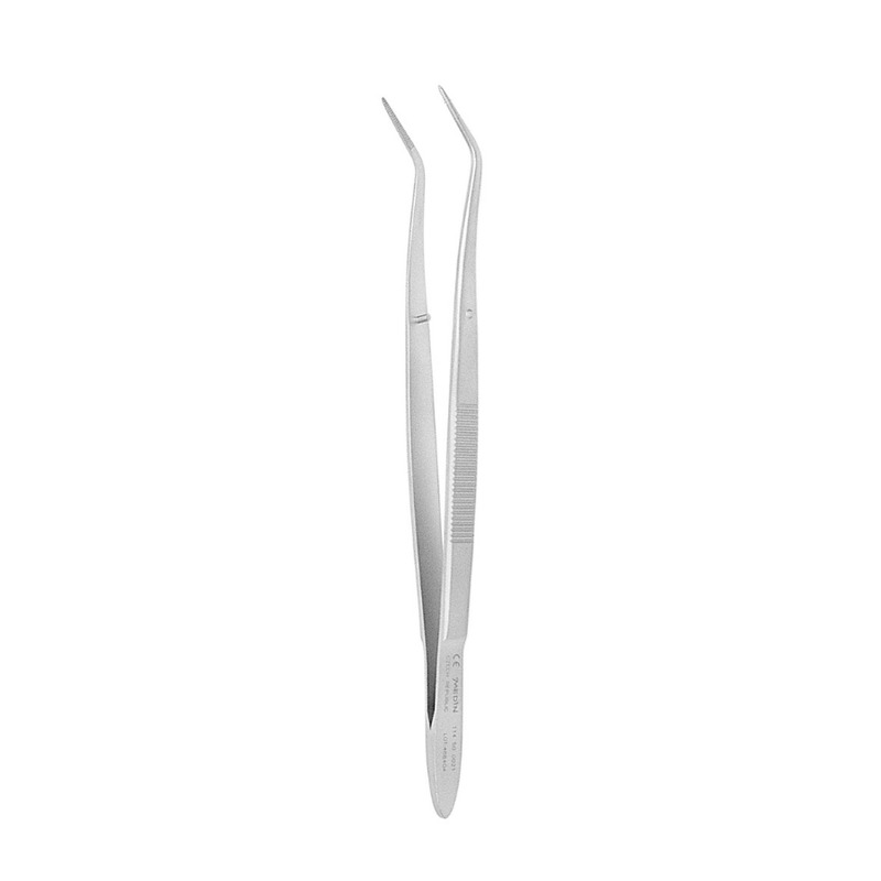 Pinzeta zubní s rýhovanou čelistí lomená; 15,7 cm