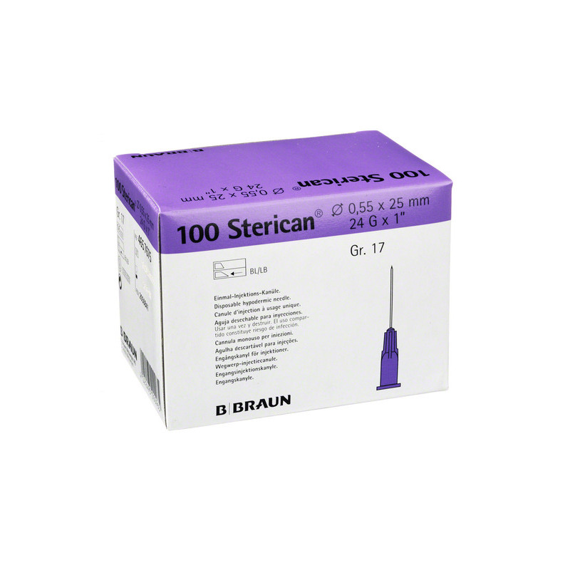 Jednorázové injekční jehly fialové 0,55x25mm 100ks Braun