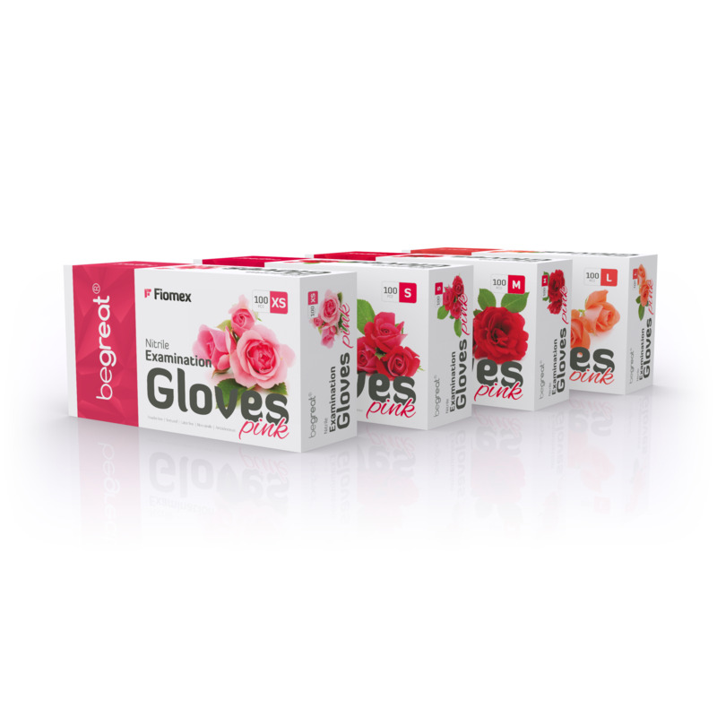 Rukavice BeGreat Nitril nepudrované pink 3,4g, XS, 100ks