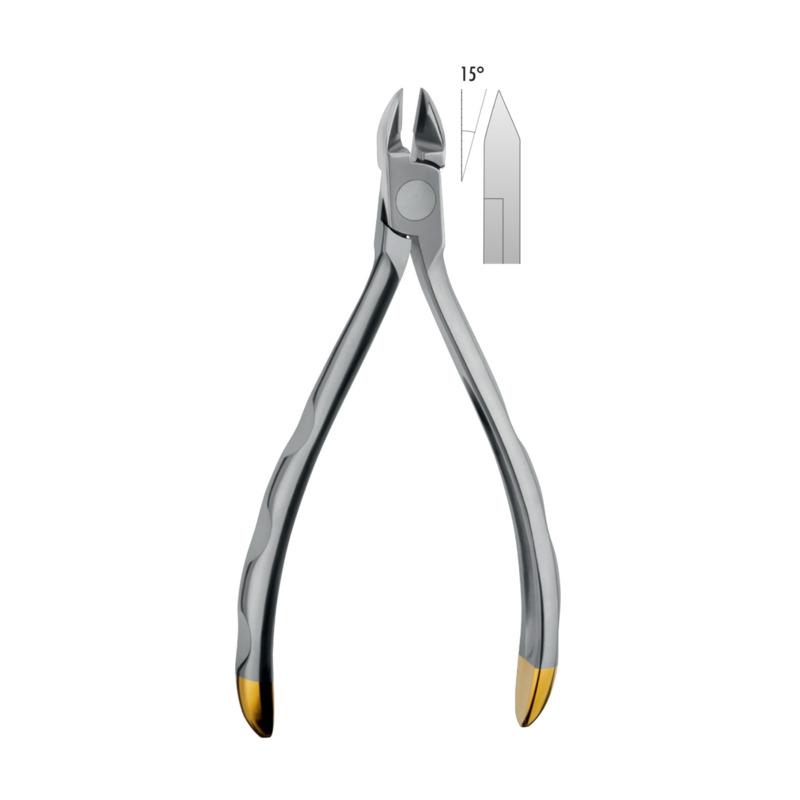 Kleště Mikro Mini štípací ligatury a lock piny zahnuté 15° 12 cm
