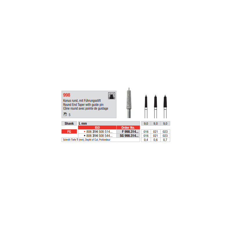 Diamant s vodícím čepem FG 998.016F (5ks/bal)