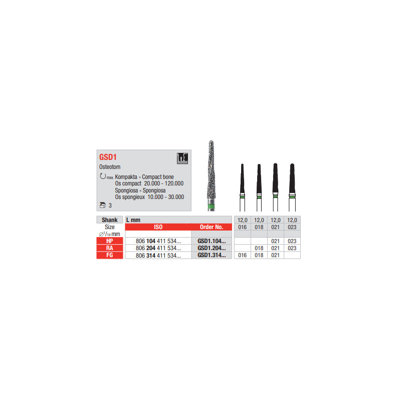 Diamant Osteotom GSD1.018 (3ks/bal)