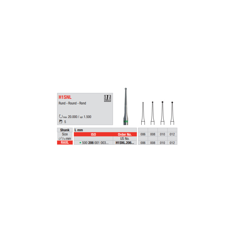 Vrtáček tvrdokovový tvar H1SNL 206RAXL/6mm (5ks/bal)