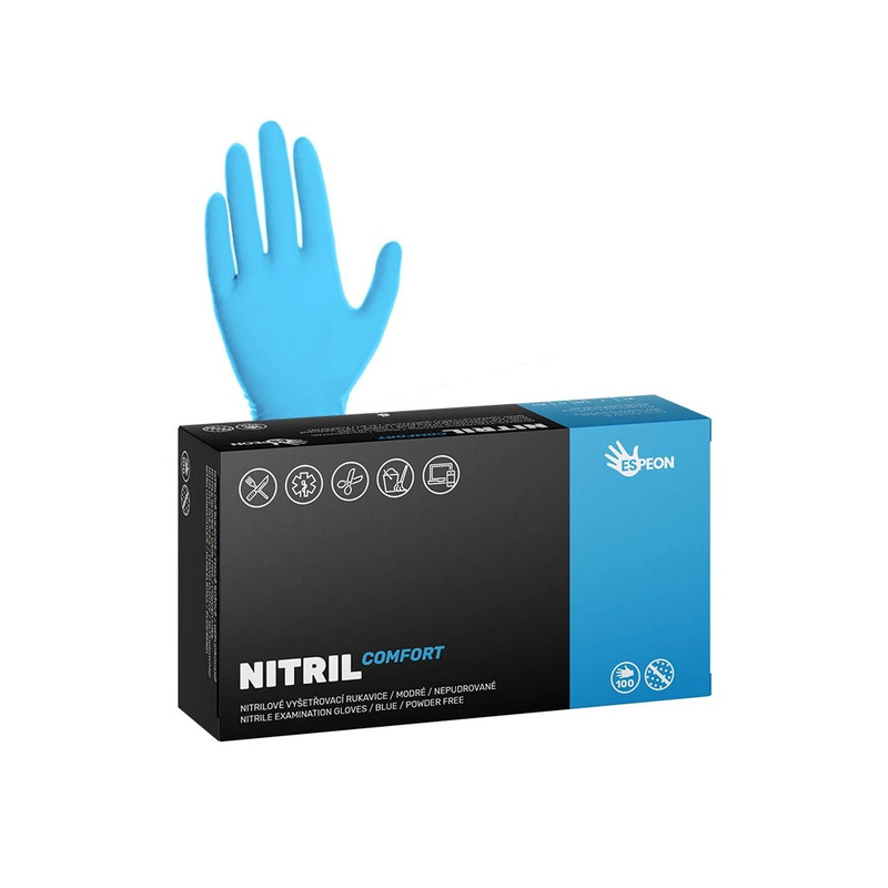 Nitrilové rukavice NITRIL COMFORT vel.L 100 ks, nepudrované, modré, 3.8 g