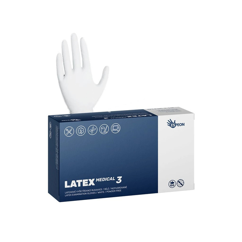 Latexové rukavice LATEX MEDICAL3 vel.L  100 ks, nepudrované, bílé, 5.6 g