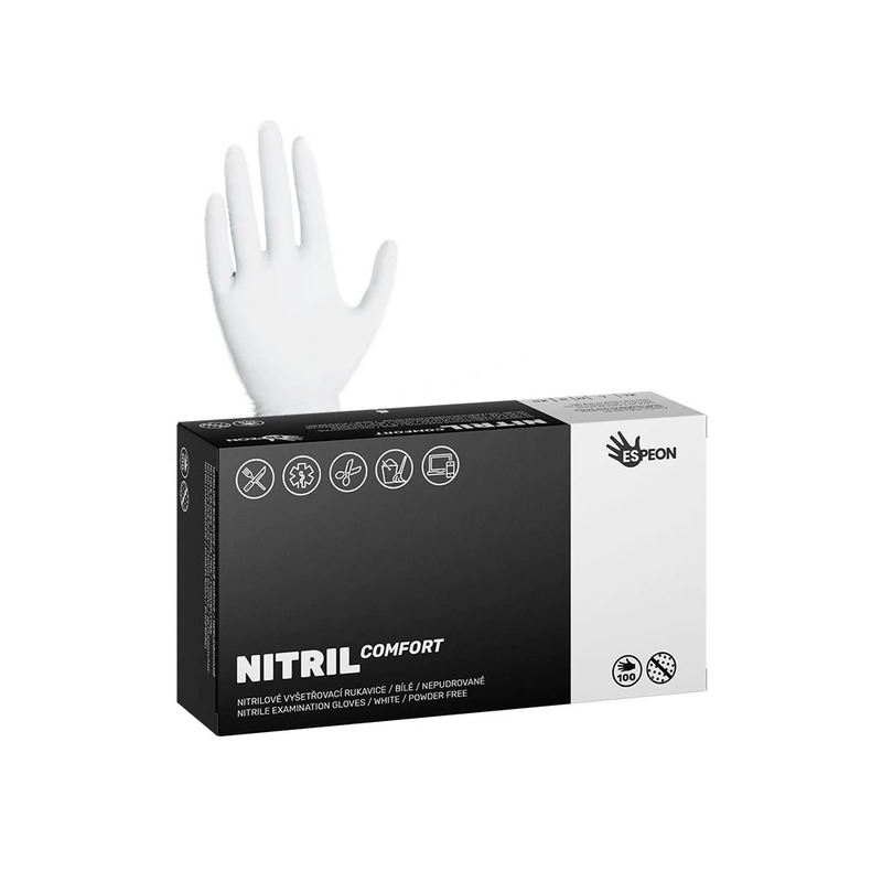 Nitrilové rukavice NITRIL COMFORT vel.L 100 ks, nepudrované, bílé, 3.8 g