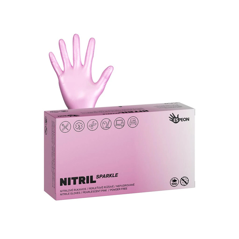 Nitrilové rukavice NITRIL SPARKLE vel.S  100 ks, nepudrované, perleťově růžové, 4.0 g