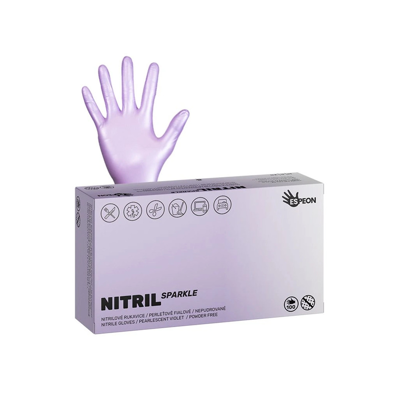 Nitrilové rukavice NITRIL SPARKLE vel.M  100 ks, nepudrované, perleťově fialové, 4.0 g