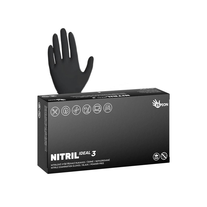 Nitrilové rukavice NITRIL IDEAL3 vel.S  100 ks, nepudrované, černé, 3.5 g