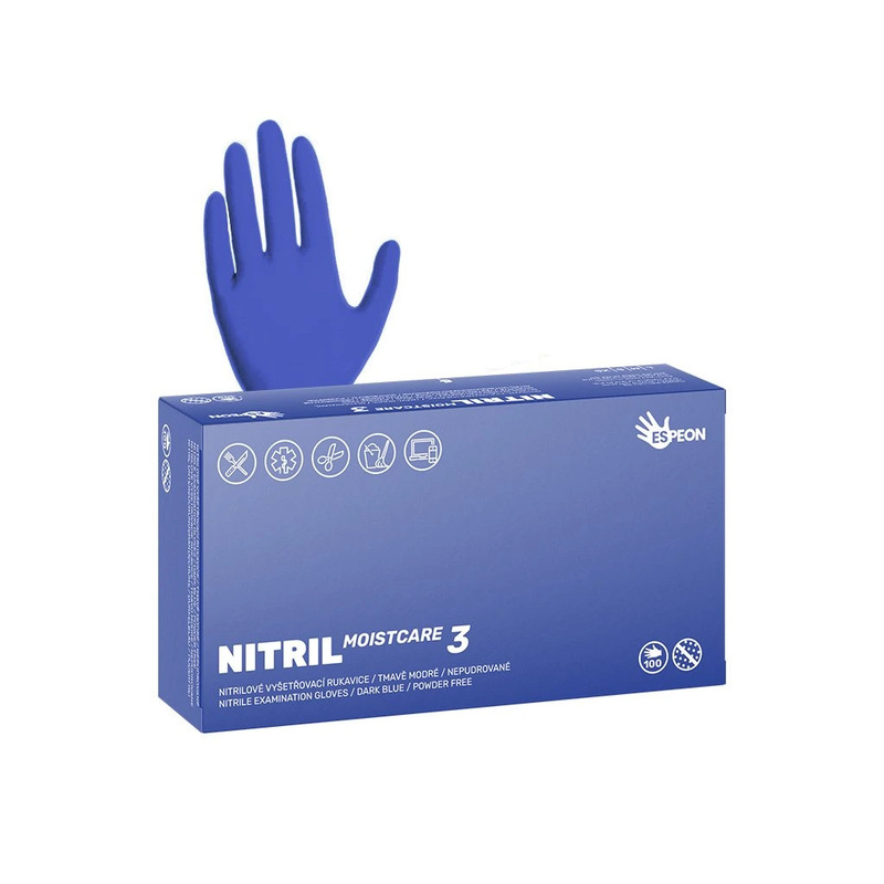Nitrilové rukavice NITRIL MOISTCARE3 vel.M 100 ks, nepudrované, tmavě modré, 3.4 g