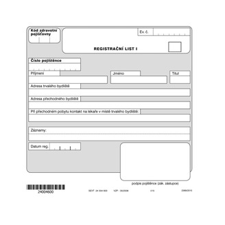 Registrační list I-II