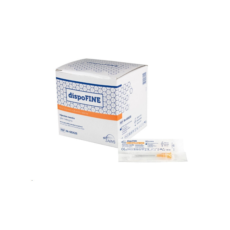Jednorázové injekční jehly 0,5x25, 25G oranžová, 100ks ZARYS