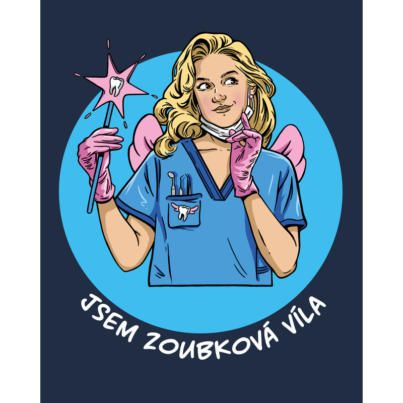 Tričko pánské krátký rukáv modré s potiskem Jsem zoubková víla vel. S