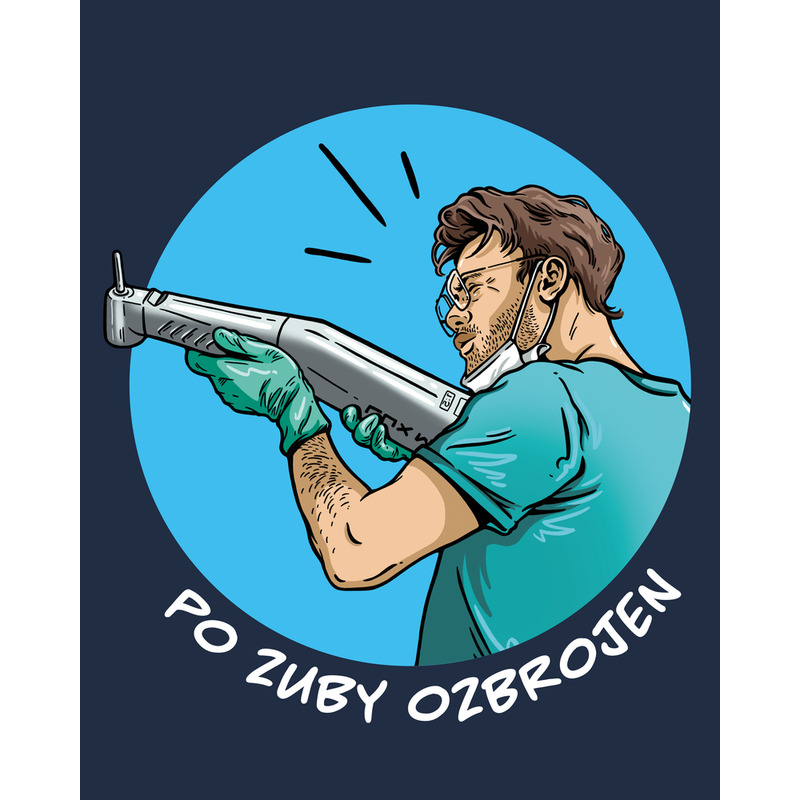 Tričko pánské krátký rukáv modré s potiskem Po zuby ozbrojen vel. S
