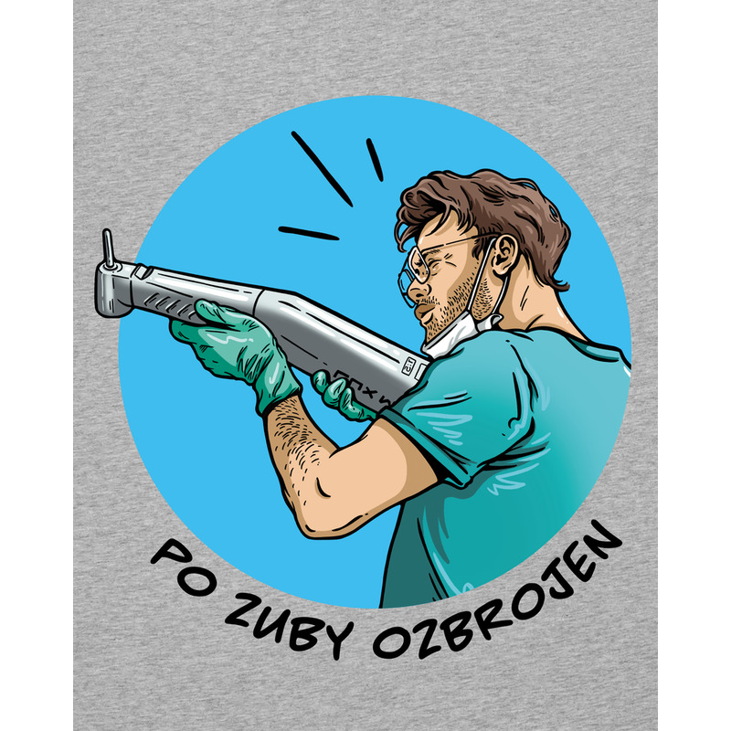 Tričko pánské krátký rukáv šedé s potiskem Po zuby ozbrojen vel. S